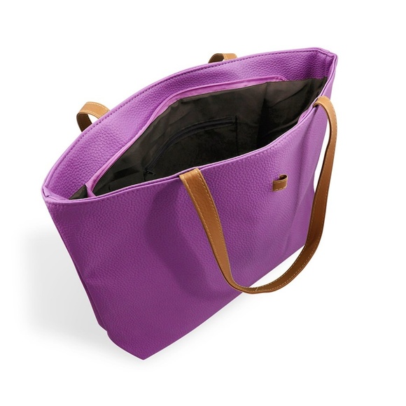 LIGHT PURPLE PU LEATHER TOTE BAG WITH A MINI POUCH - Picture 2 of 3